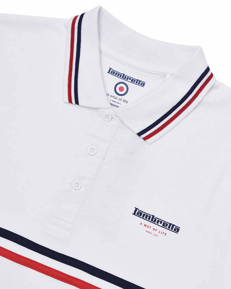 Lambretta Men's SS1321 Classic Stripe Polo Shirt White