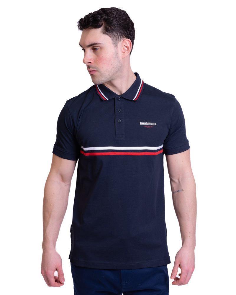 Lambretta Men's SS1321 Classic Stripe Polo Shirt Navy Blue