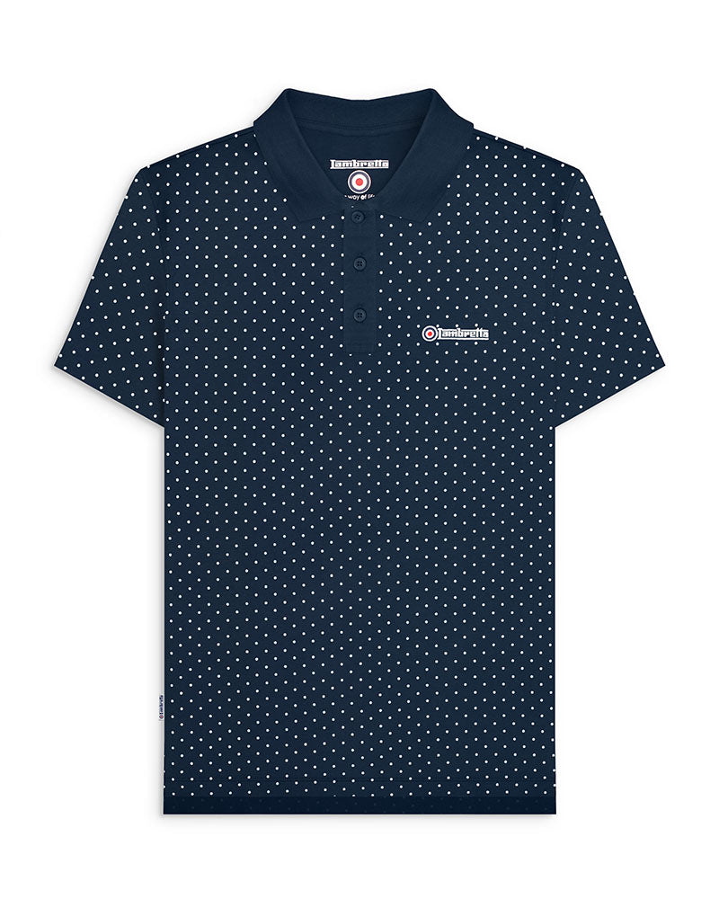 Lambretta Men's SS1323 Polkadot Polo Shirt Navy Blue