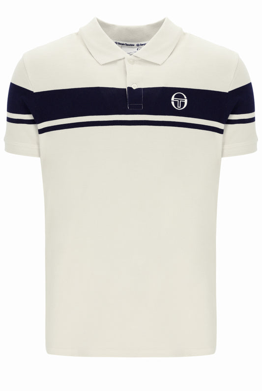 Sergio Tacchini Men's STM14554 SS Young Line Polo Shirt Gardenia / Maritime Blue