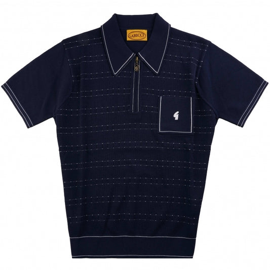 Gabicci Vintage Men's V54GM21 Chris SS Textured Polo Shirt Navy Blue