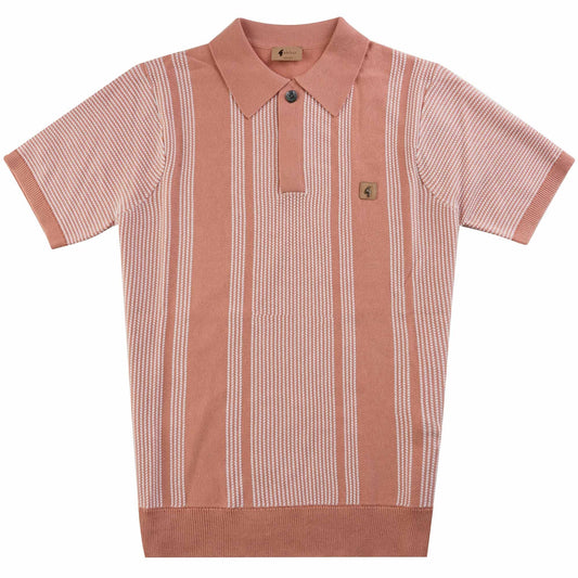 Gabicci Vintage Men's V54GM04 Dante SS Stripe Polo Shirt Peach