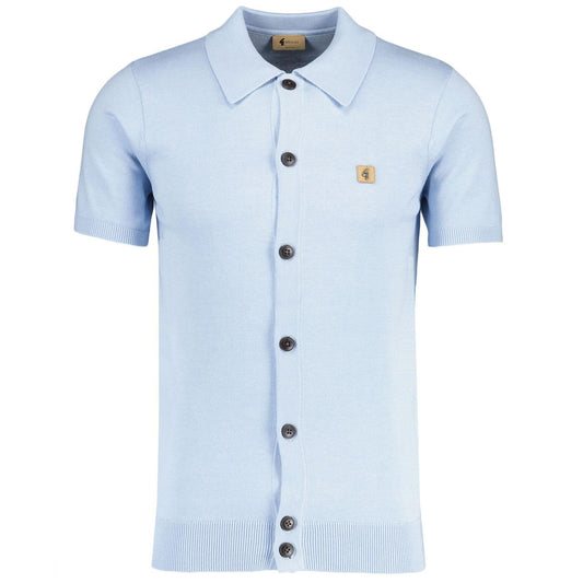 Gabicci Vintage Men's V54GK17 Guiness SS Full Button Polo Shirt Azure Blue