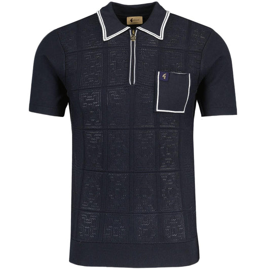 Gabicci Vintage Men's V54GM06 Marr SS Textured Polo Shirt Navy Blue