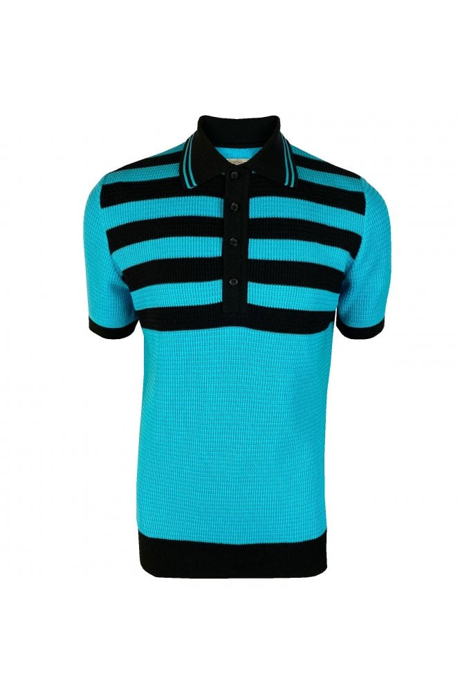 Ska & Soul Men's SS2556 'Hall' Fine Gauge Waffle Polo Shirt Turquoise