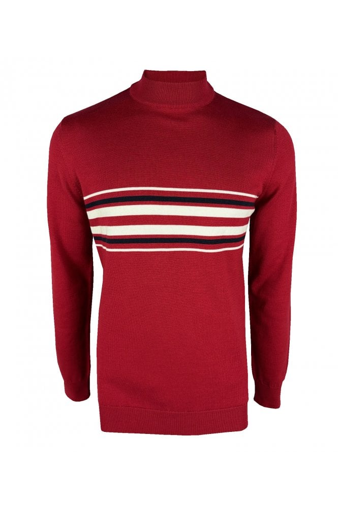 Ska & Soul Men's SS2560 LS 'Knebworth' Border Stripe Turtle Neck Jumper Blood Red