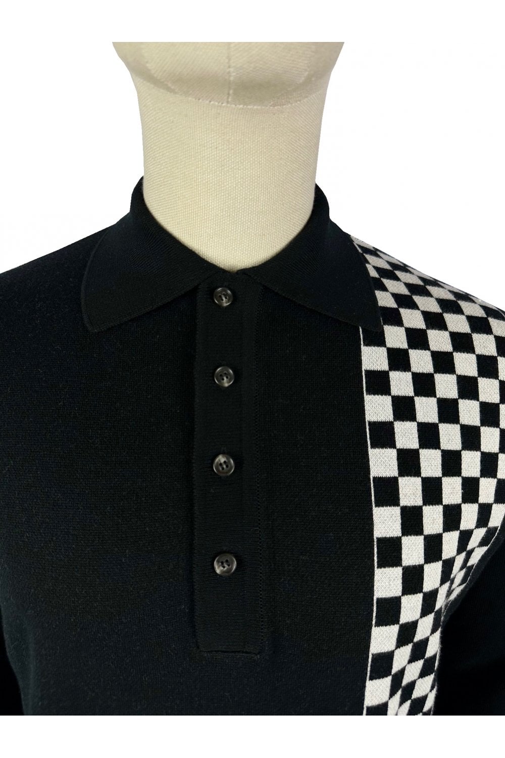 Ska & Soul Men's SS2558 'Weller' Chequerboard Fine Gauge Polo Shirt Black