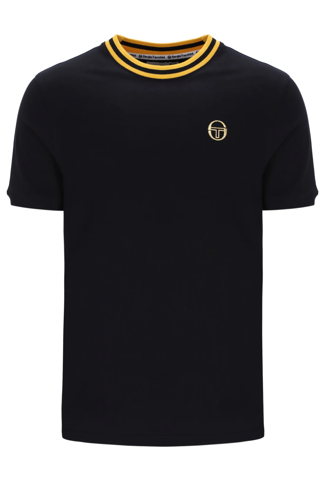 Sergio Tacchini Men's STM16208 SS Rainer Crew Neck T Shirt Black / Old Gold