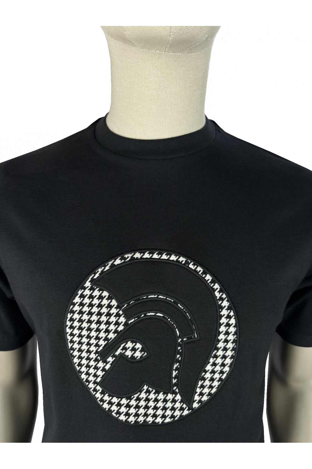 Trojan Records Men's TR9138 Applique Houndstooth Jacquard Tee Black