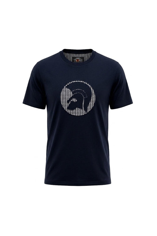 Trojan Records Men's TR9138 Applique Houndstooth Jacquard Tee Navy Blue