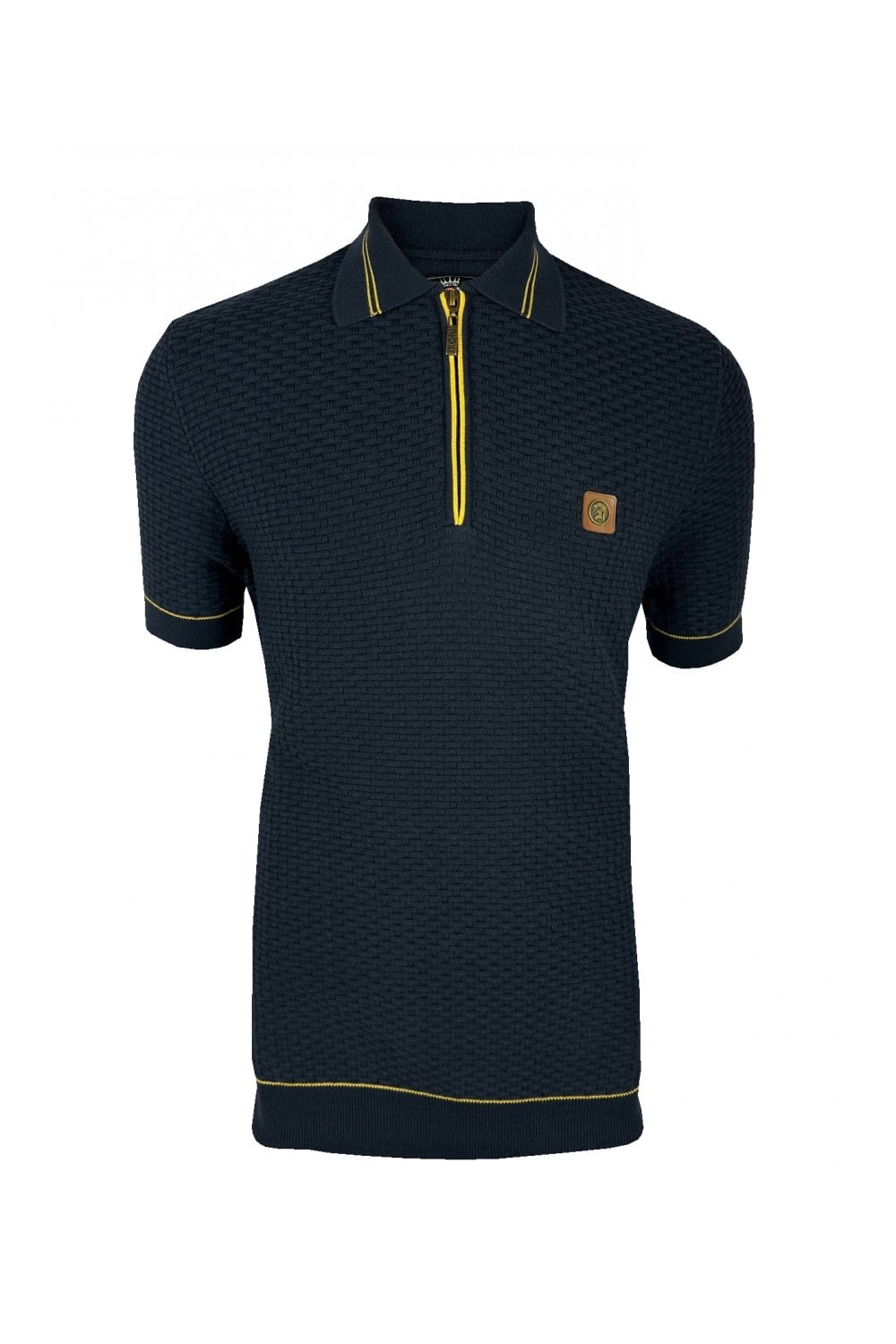 Trojan Records Men's TR8862 SS Basket Weave Fine Gauge Polo Shirt Navy Blue