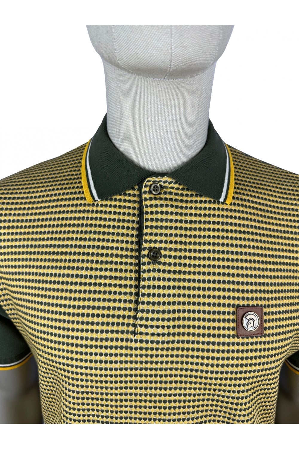 Trojan Records Men's TR8824 SS Birdseye Panel Polo Shirt Army Green