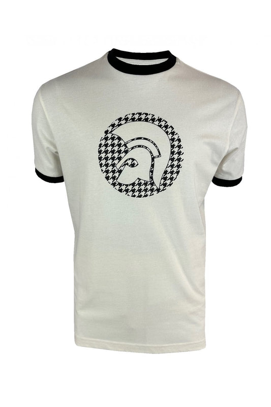 Trojan Records Men's TR8989 Houndstooth Logo T Shirt Ecru