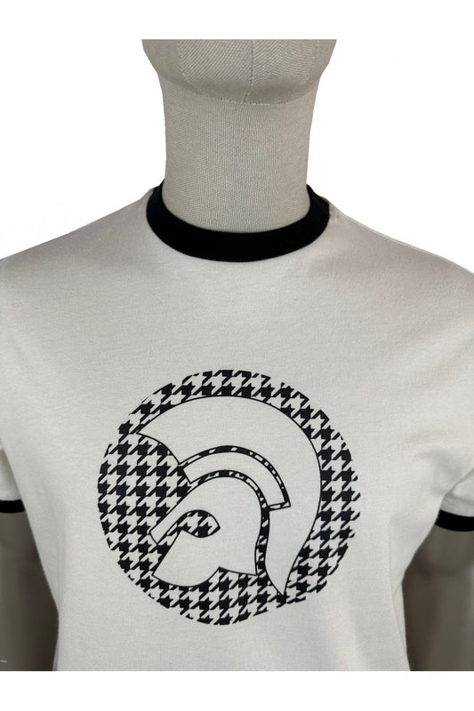 Trojan Records Men's TR8989 Houndstooth Logo T Shirt Ecru