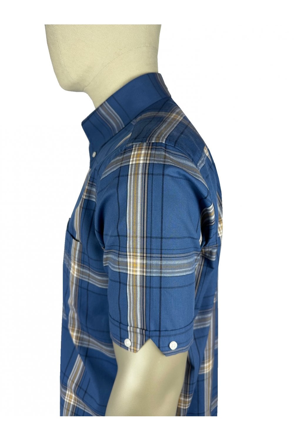Trojan Records Men's TC1062 SS Large Check Shirt Cobalt Blue