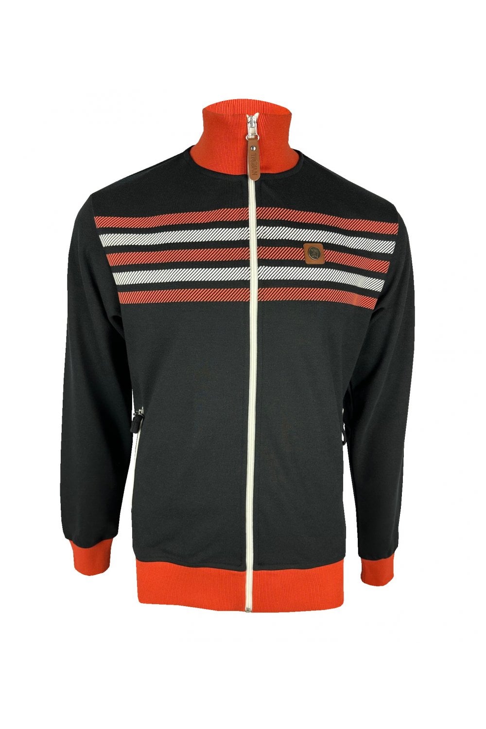 Trojan Records Men's TR8854 Print Border Stripe Track Top Black