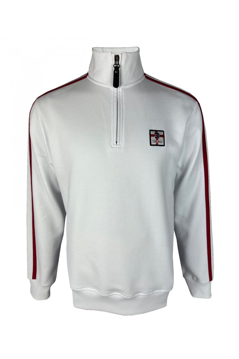 Trojan Records Men's TR9057 Quarter Zip St George Sweat White