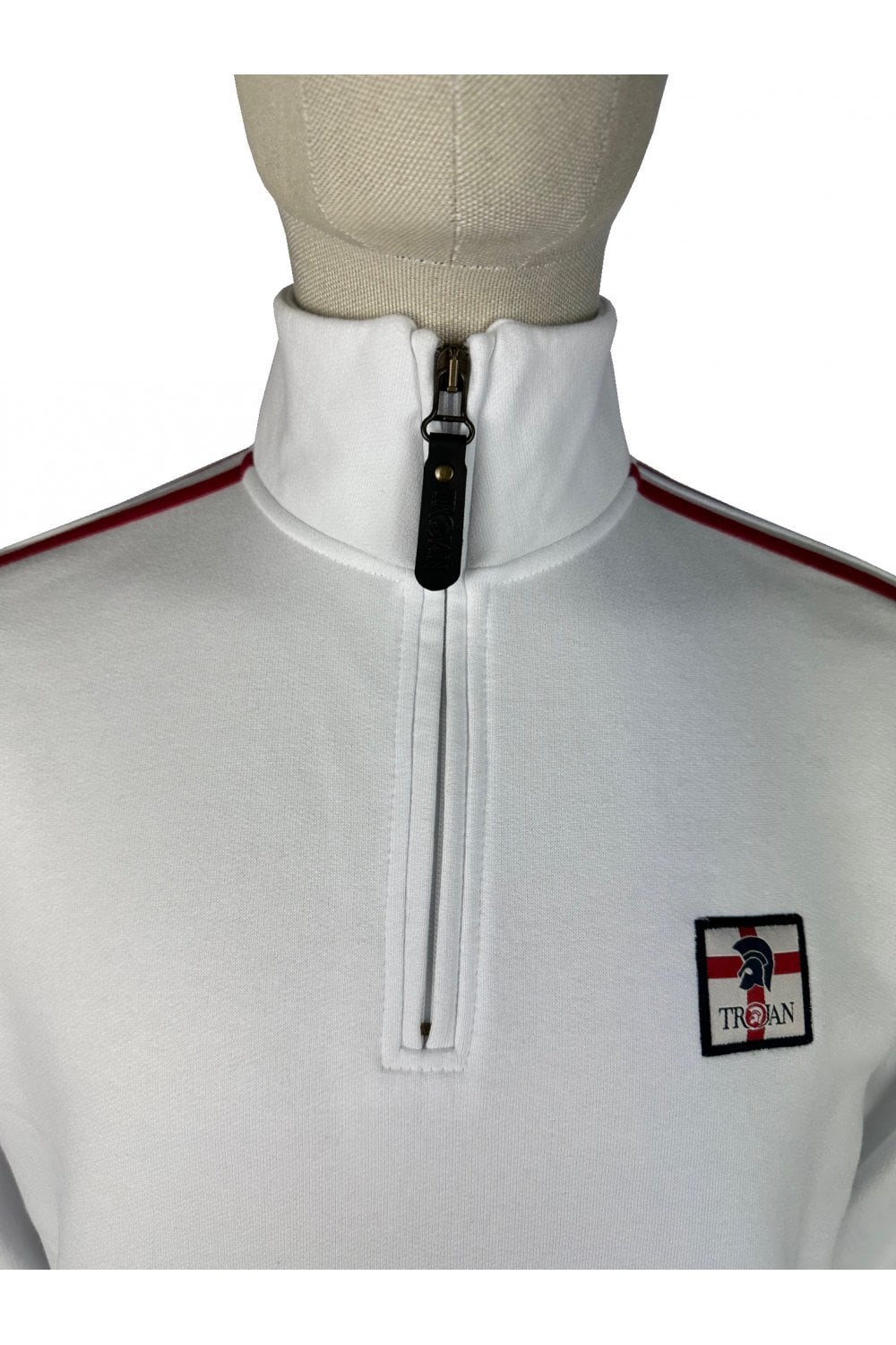 Trojan Records Men's TR9057 Quarter Zip St George Sweat White