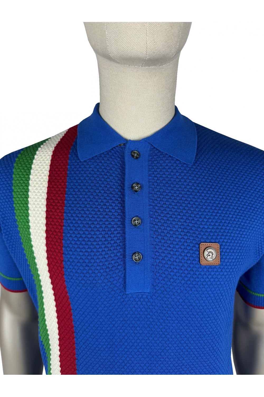 Trojan Records Men's TR9063 Racing Stripe Fine Gauge Polo Shirt Cobalt Blue