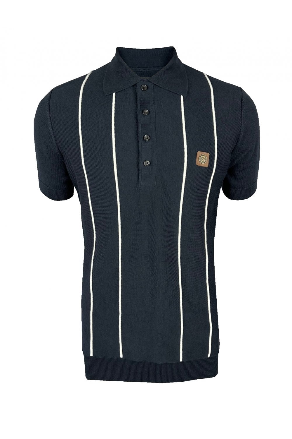 Trojan Records Men's TR8965 Raised Stripe Fine Gauge Polo Shirt Navy Blue