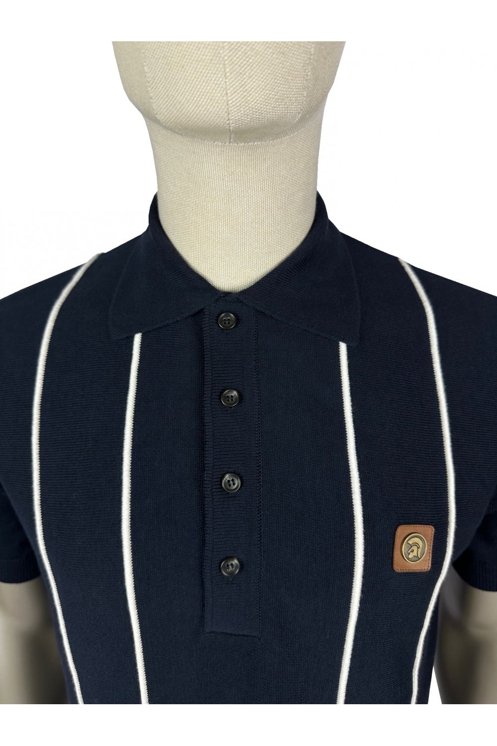 Trojan Records Men's TR8965 Raised Stripe Fine Gauge Polo Shirt Navy Blue