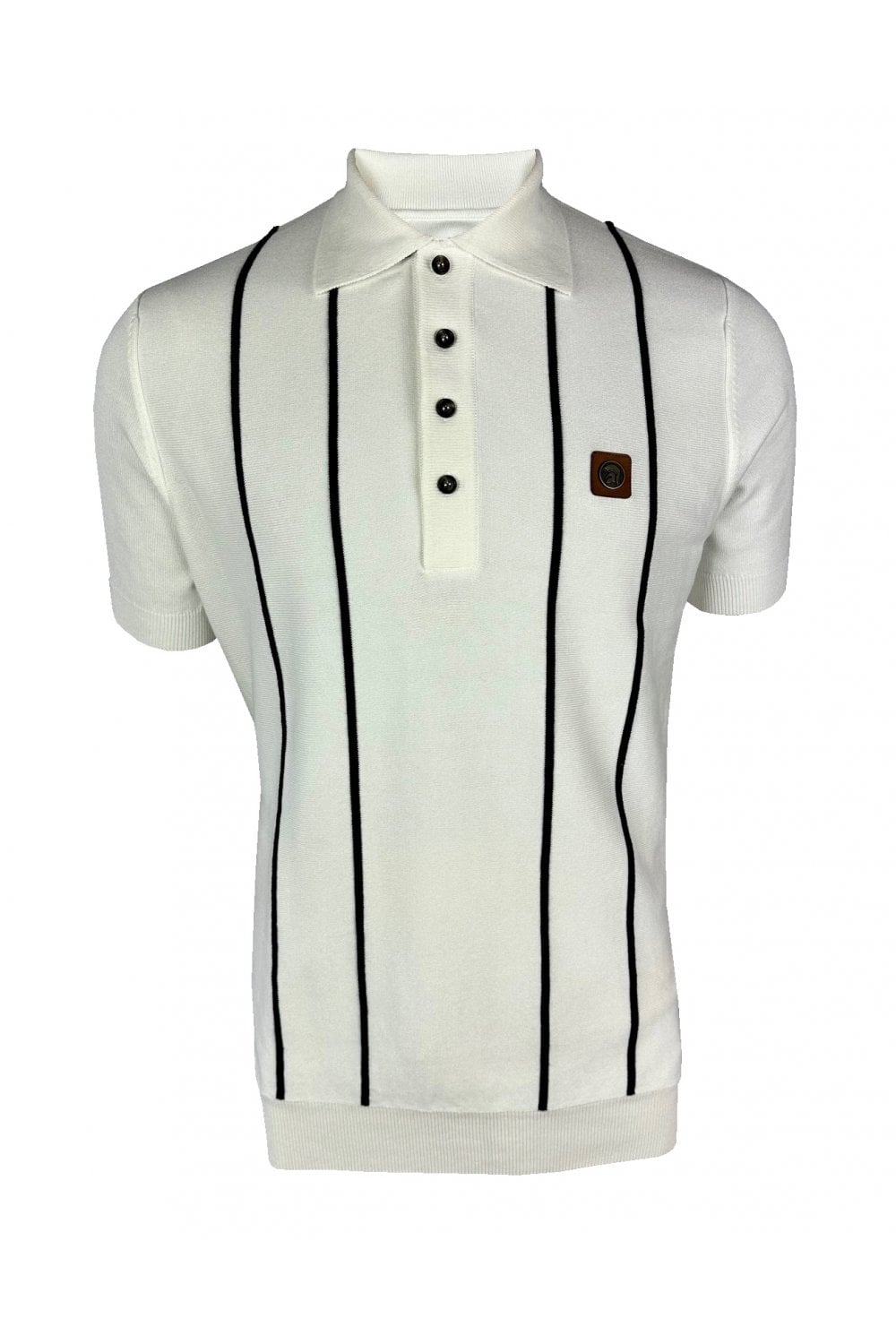 Trojan Records Men's TR8965 Raised Stripe Fine Gauge Polo Shirt Ecru