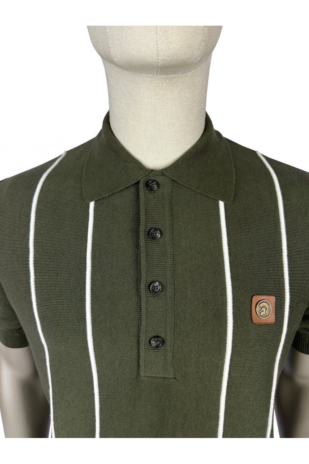 Trojan Records Men's TR8965 Raised Stripe Fine Gauge Polo Shirt Army Green