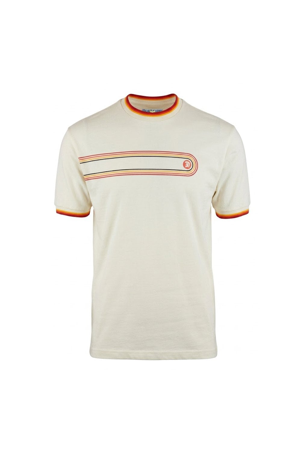 Trojan Records Men's TR9137 Retro Stripe Print Tee Ecru
