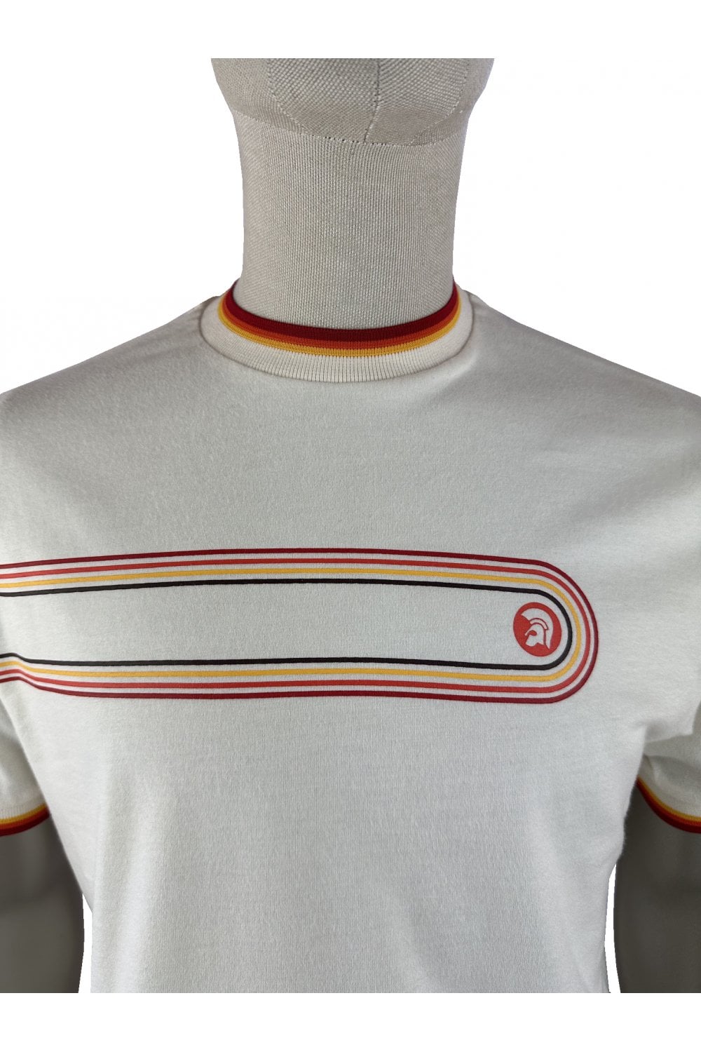 Trojan Records Men's TR9137 Retro Stripe Print Tee Ecru
