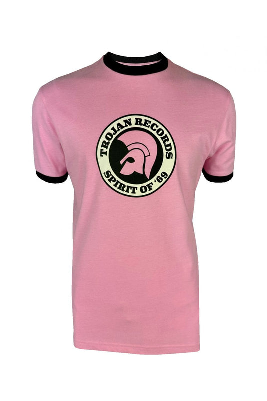 Trojan Records Men's TC1006 Spirit Of '69 Logo Tee Shirt Pink