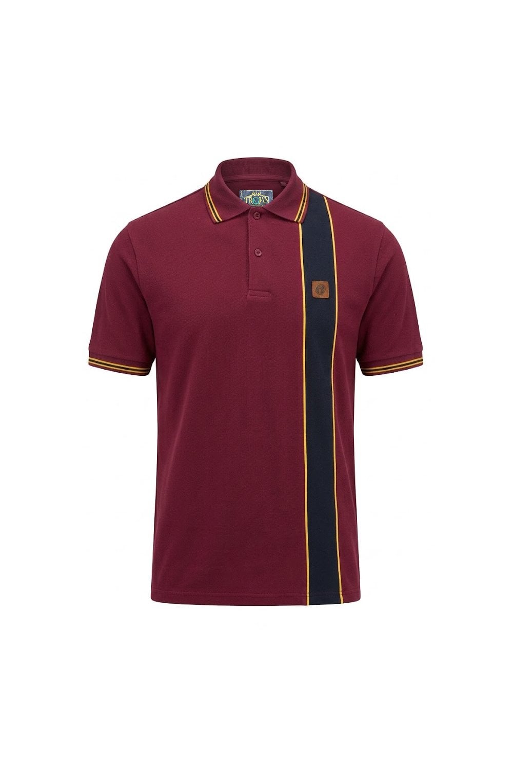 Trojan Records Men's TR9131 Stripe Front Pique Polo Shirt Port