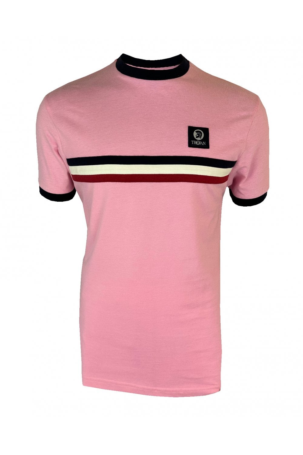 Trojan Records Men's TR9085 Stripe Front Tee Shirt Pink