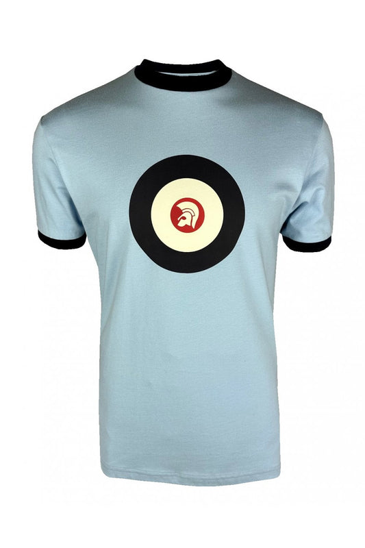 Trojan Records Men's TR9090/TR9036 Target Ringer Tee Shirt Powder Blue