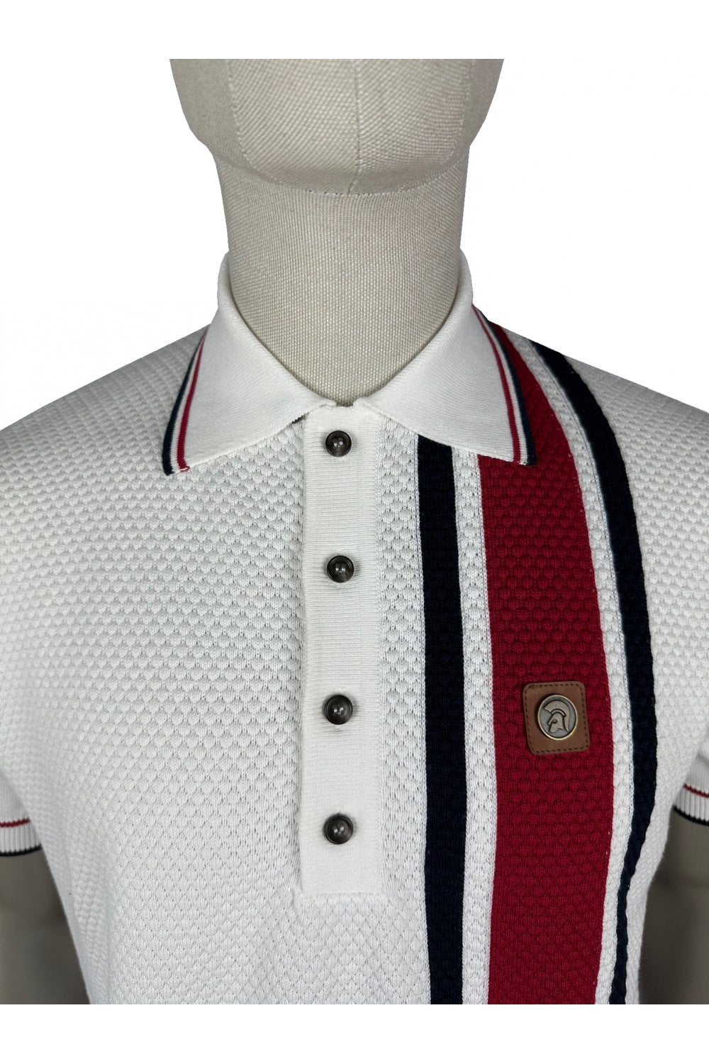 Trojan Records Men's TR8967 Textured Stripe Fine Gauge Polo Shirt Ecru