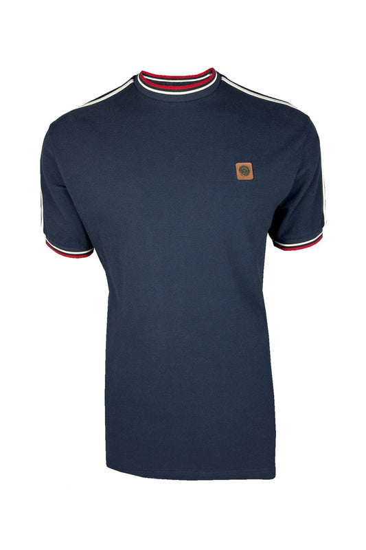 Trojan Records Men's TC1042 Three Colour Tipped Pique T Shirt Navy Blue