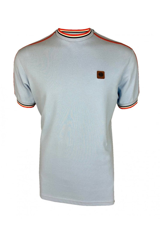 Trojan Records Men's TC1042 Three Colour Tipped Pique T Shirt Powder Blue