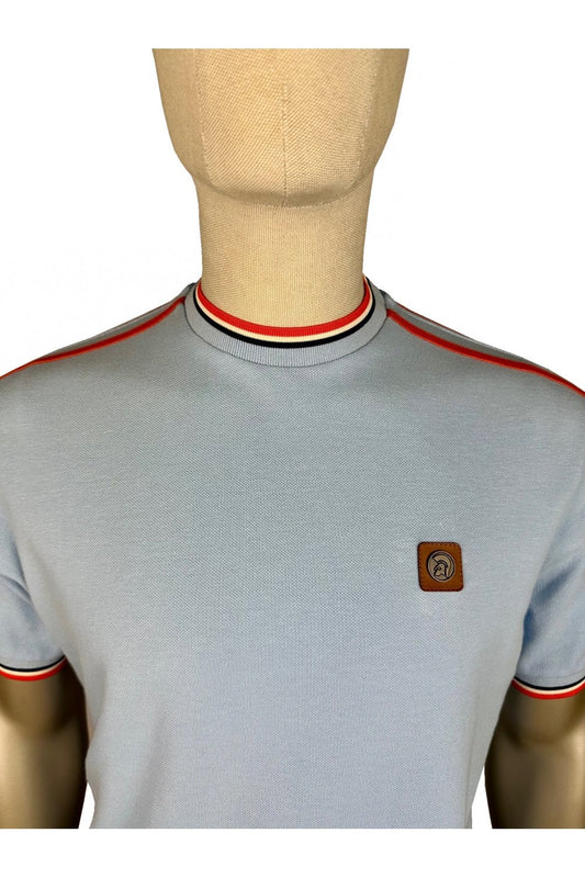 Trojan Records Men's TC1042 Three Colour Tipped Pique T Shirt Powder Blue