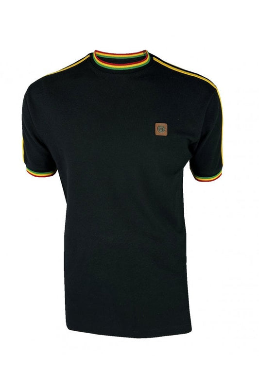 Trojan Records Men's TC1042 Three Colour Tipped Pique T Shirt Black