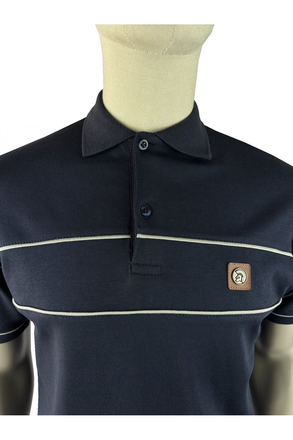 Trojan Records Men's TR9127 Twin-Piped Plain Polo Shirt Navy Blue