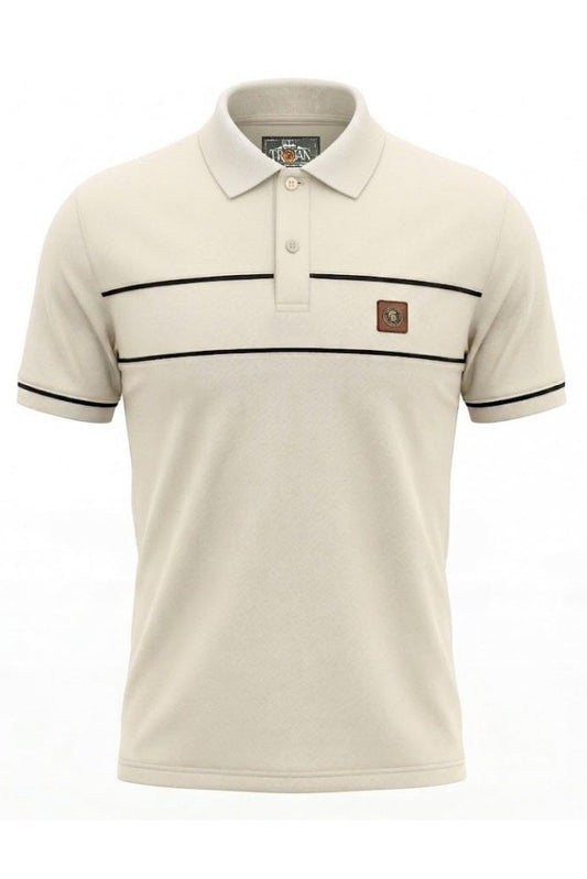 Trojan Records Men's TR9127 Twin-Piped Plain Polo Shirt Ecru
