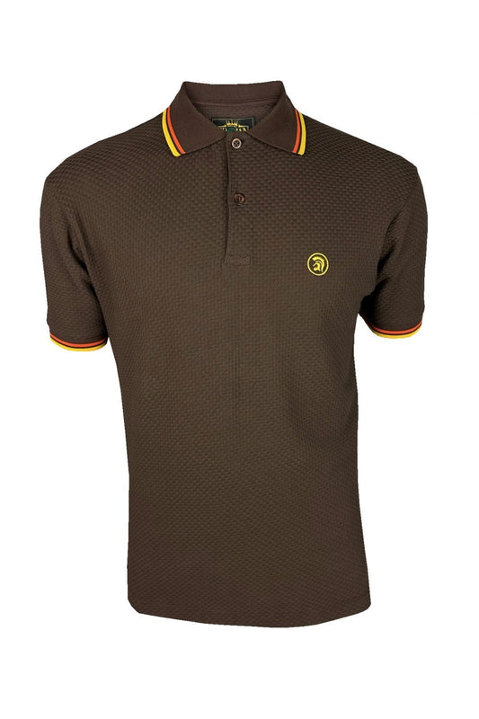 Trojan Records Men's TC1038 Twin Tipped Textured Polo Shirt Chocolate Brown