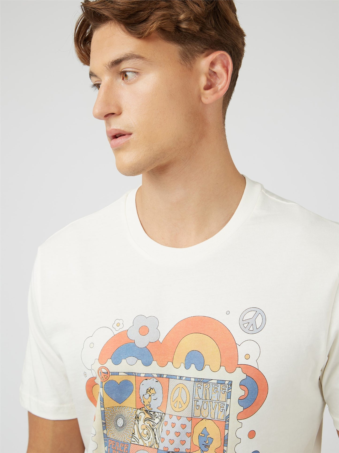 Ben Sherman Men's 0071387 SS 1960s 60th Anniversary T-Shirt Ivory