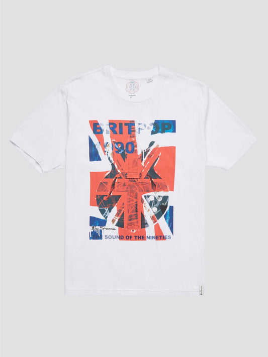 Ben Sherman Men's 0071390 SS 1990s 60th Anniversary T-Shirt White