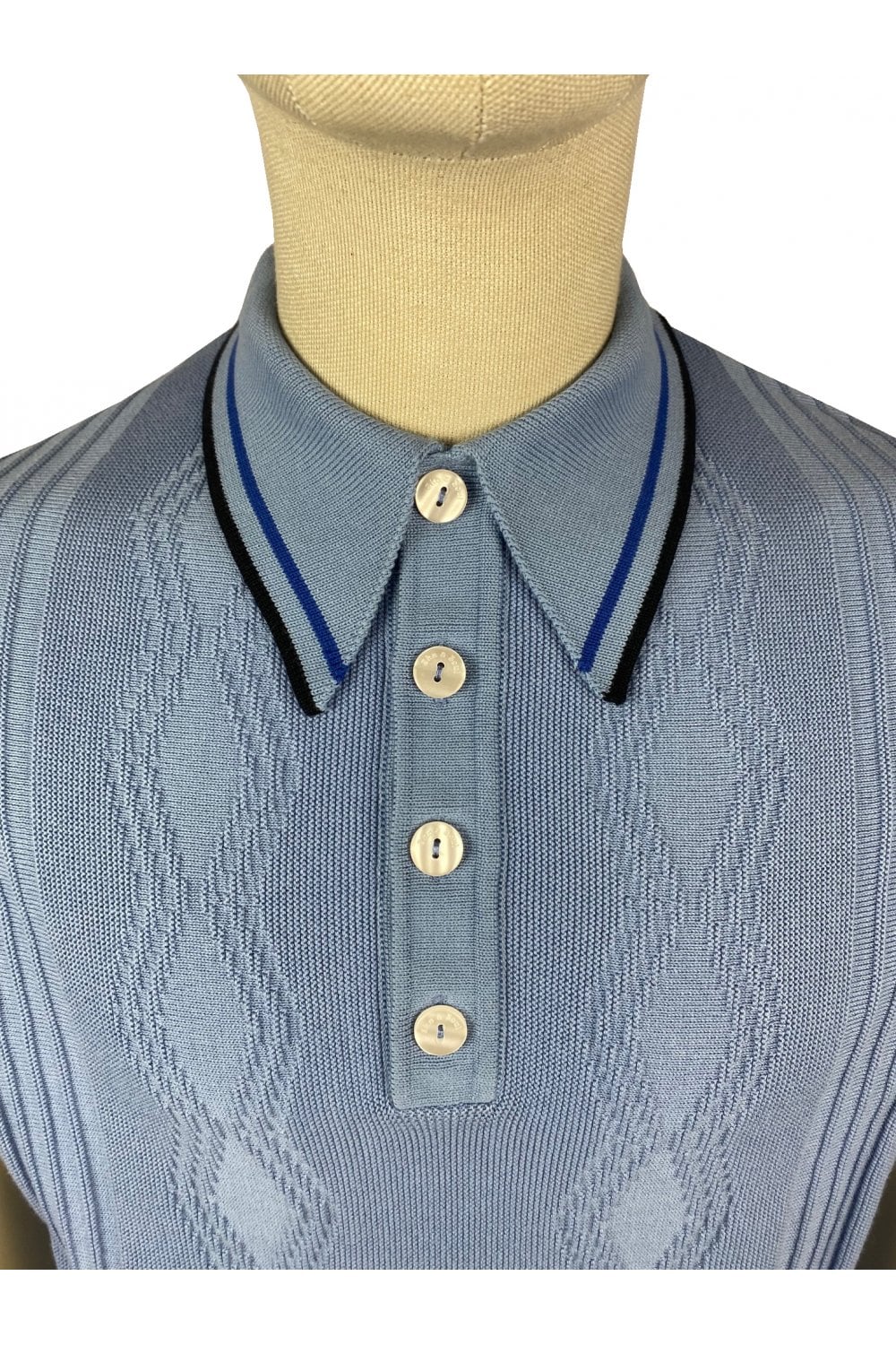 Ska & Soul Men's SS2501 Spearpoint Pointelle Fine Gauge Polo Shirt Sky Blue