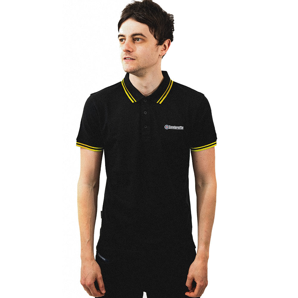 Lambretta Men's SS1608 Twin Tipped Polo Shirt Black Gold