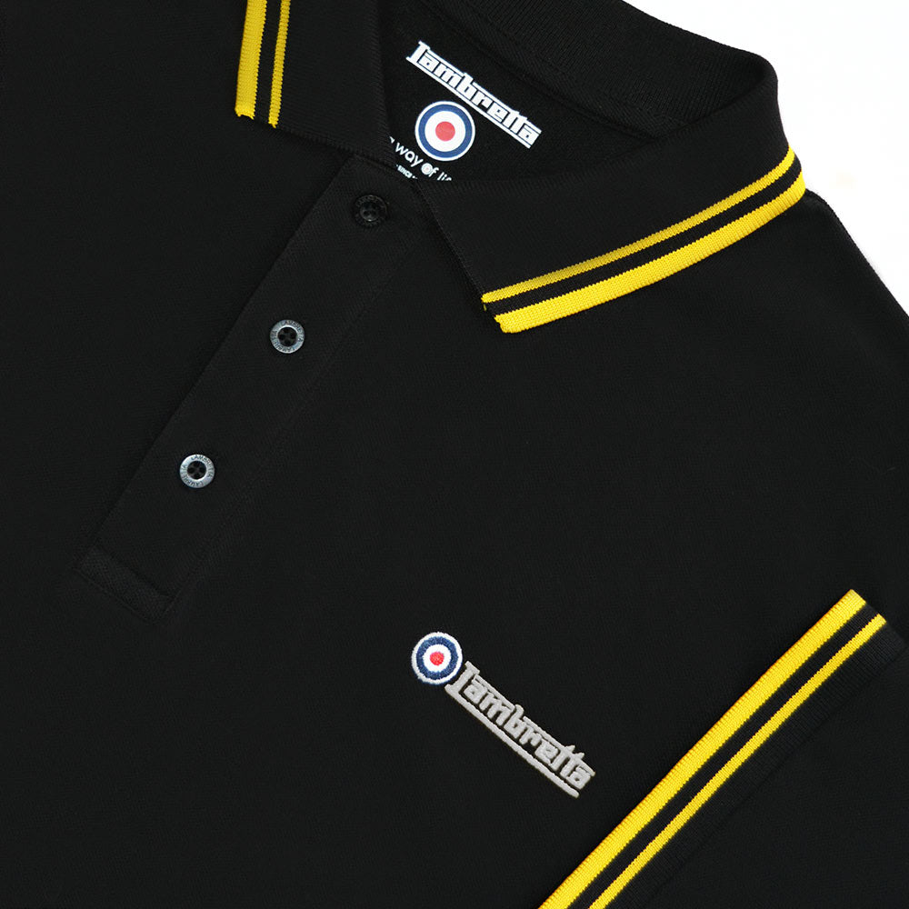 Lambretta Men's SS1608 Twin Tipped Polo Shirt Black Gold